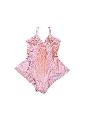 Vintage Blush Pink Lingerie Teddy Slip Lace Trim Coquette Feminine Romantic